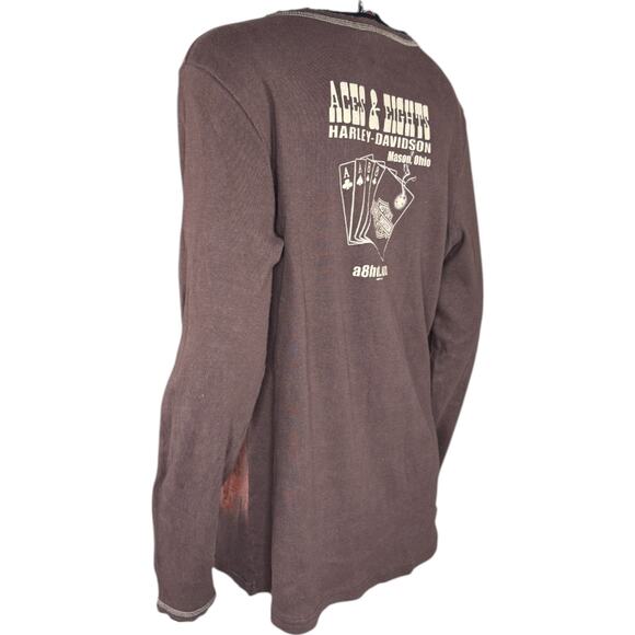 Harley-Davidson Aces & Eights Shirt XL Brown Long Sleeve Distressed Cotton - Picture 12 of 14